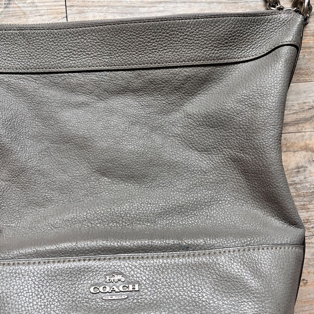 Coach Paxton Duffle Crossbody Grey Pebbled Leather Shoulder Bag Silver Chain - Picture 14 of 14